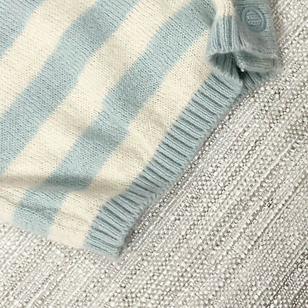 Angel Dear light blue and white striped knit baby romper Size 6M